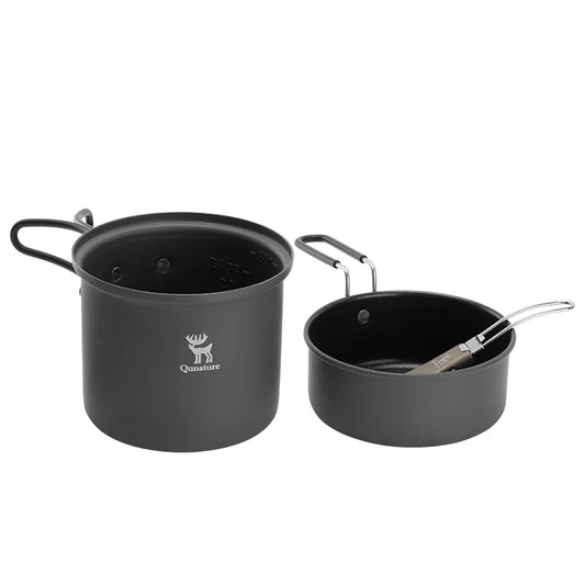 Ultra-Light Aluminum Camping Cookware Set with Nestable Design Handle