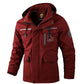 Men Hooded Parka Jacket Warm Windproof Outdoor Coat Multiple Pockets