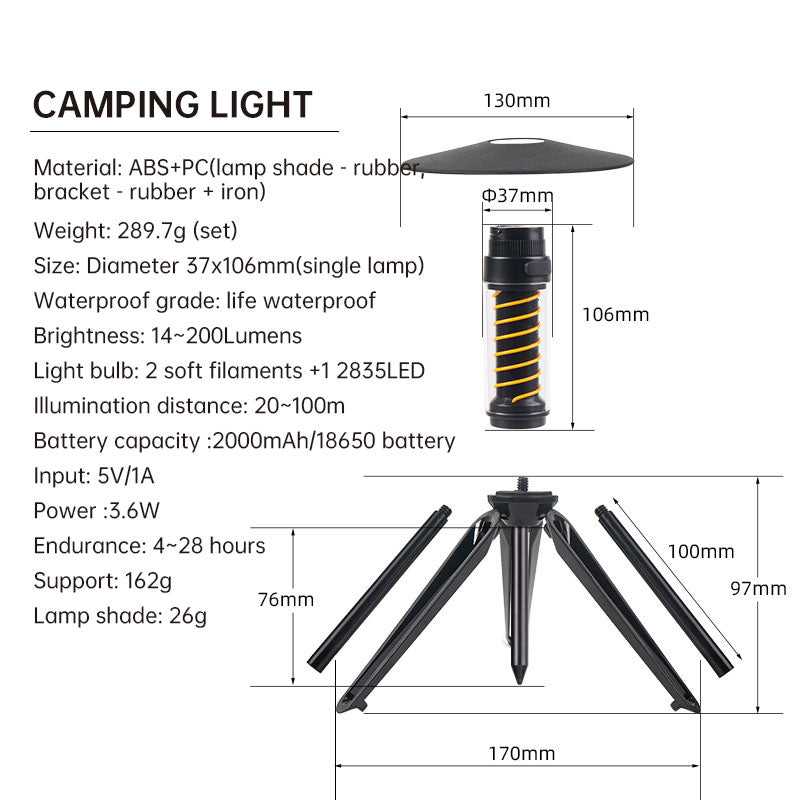 Outdoor Camping Portable Night Light Flashlight Tripod Tent Lamp