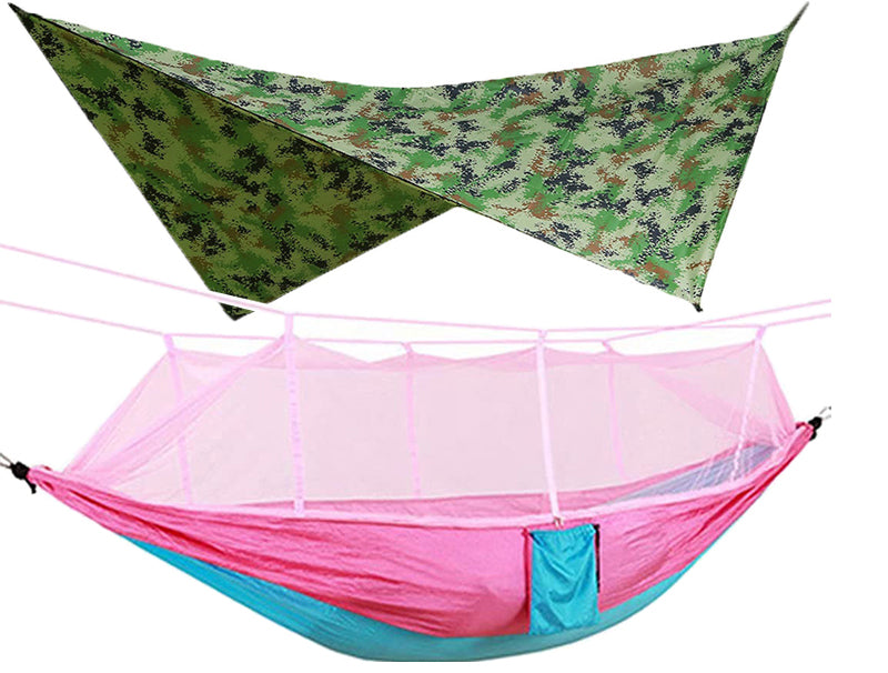 Outdoor Double Camping Hammock Mosquito Net Rain Fly Lightweight