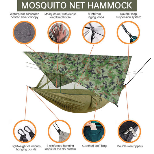 Outdoor Double Camping Hammock Mosquito Net Rain Fly Lightweight