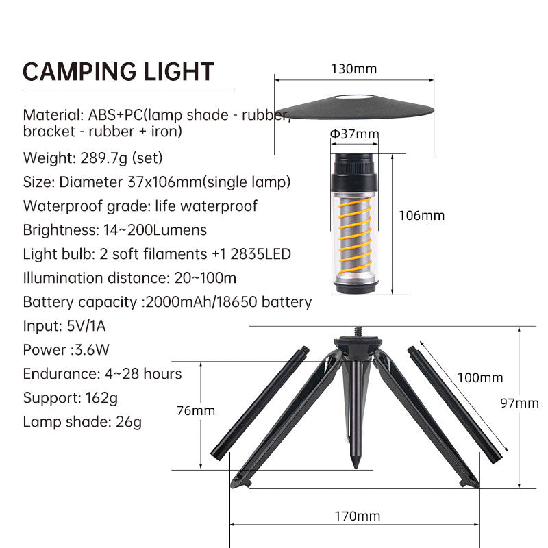 Outdoor Camping Portable Night Light Flashlight Tripod Tent Lamp