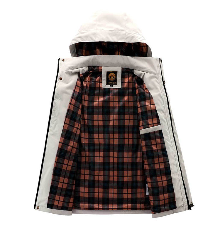 Men Hooded Parka Jacket Warm Windproof Outdoor Coat Multiple Pockets