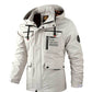 Men Hooded Parka Jacket Warm Windproof Outdoor Coat Multiple Pockets