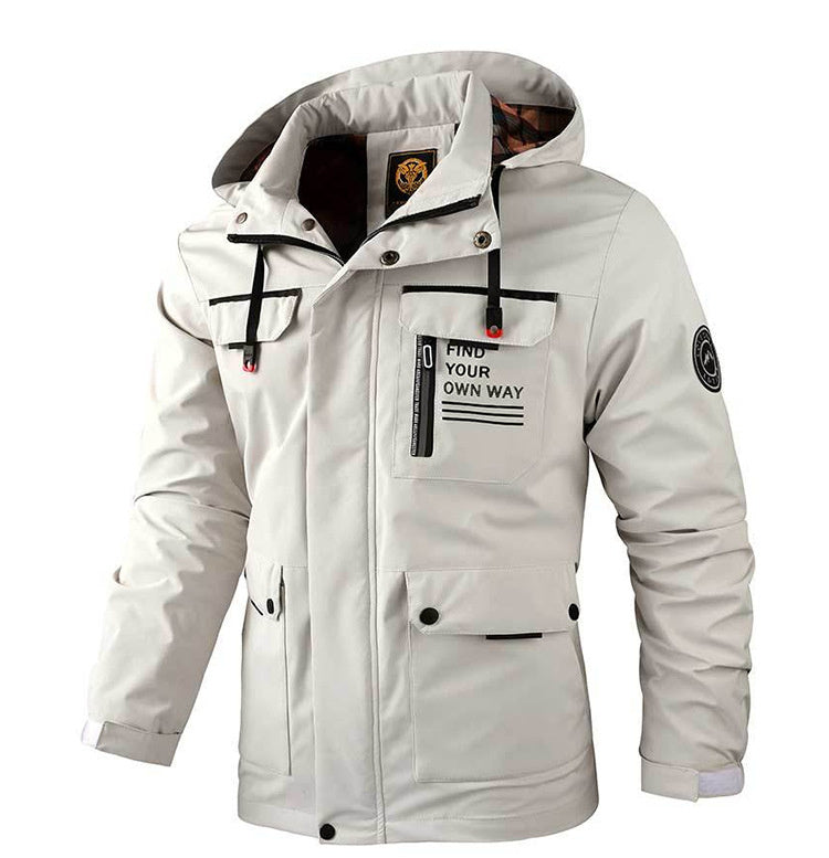 Men Hooded Parka Jacket Warm Windproof Outdoor Coat Multiple Pockets