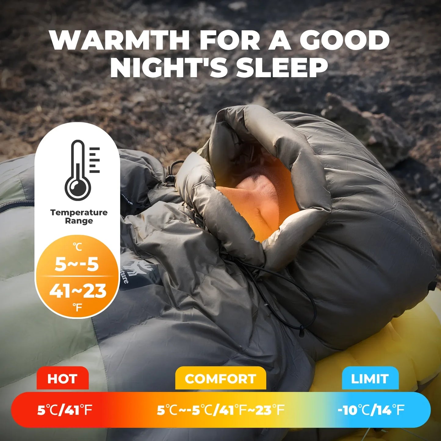 650 Fill Power Mummy Down Waterproof Sleeping Bag Camping