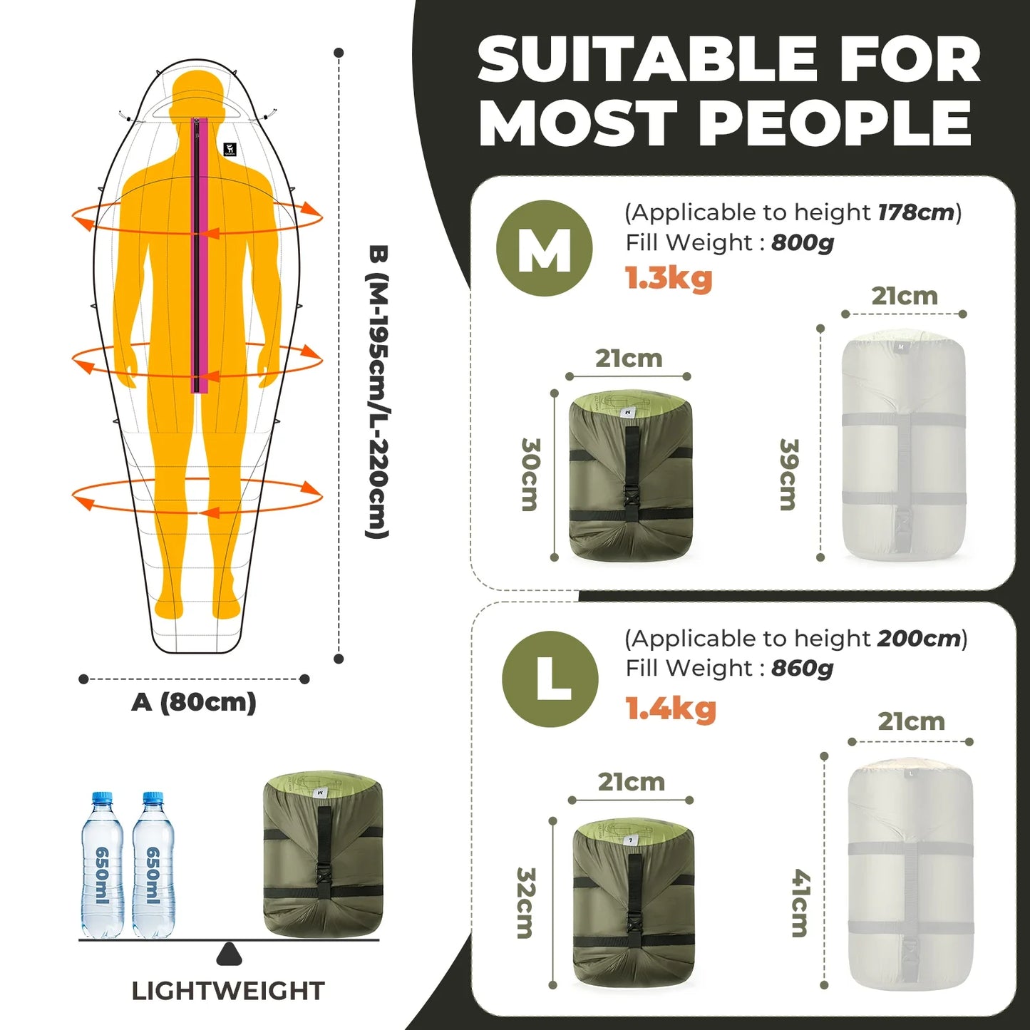 650 Fill Power Mummy Down Waterproof Sleeping Bag Camping